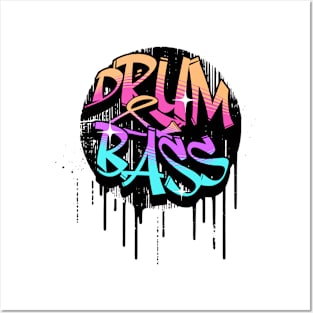 DRUM AND BASS  - Graffiti Paint Drip (blue/orange/purple) Posters and Art